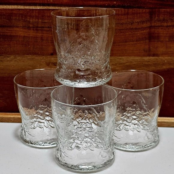 4) Arcoroc Embossed Holly Tree Old Fashioned Glasses Luminarc holiday Christmas - Picture 1 of 11
